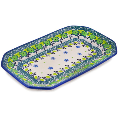Polish Pottery Platter 8&quot; Green Chrysanthemums UNIKAT