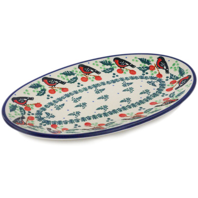 Polish Pottery Platter 8&quot; Holly Robin