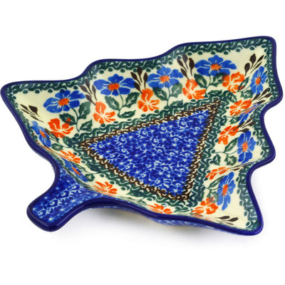 Polish Pottery Platter 8&quot; Orange And Blue Delight