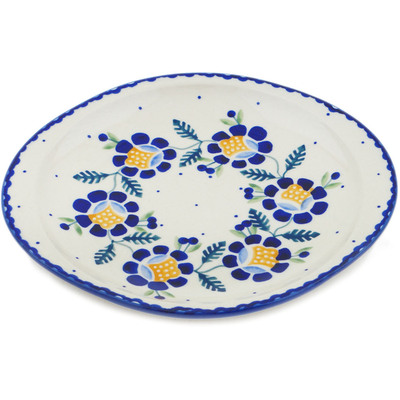 Polish Pottery Platter 8&quot; Orange And Blue Flower