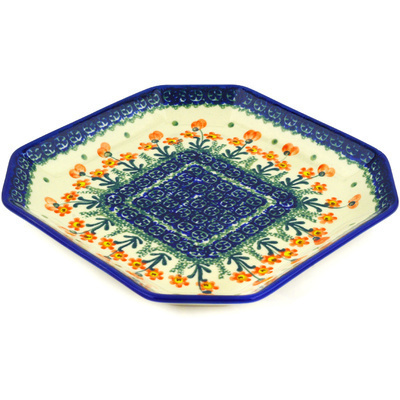 Polish Pottery Platter 8&quot; Peach Spring Daisy