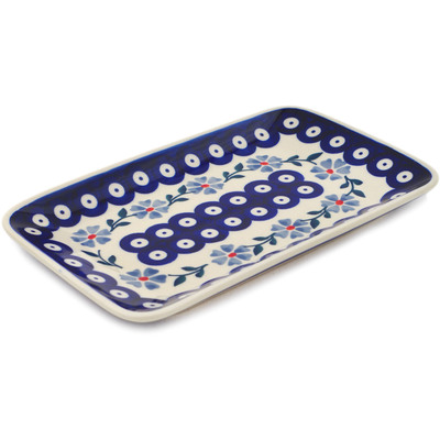 Polish Pottery Platter 8&quot; Peacock Forget-me-not