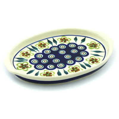 Polish Pottery Platter 8&quot; Peacock Garden