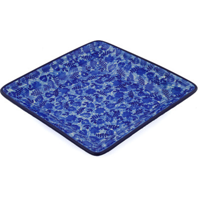 Polish Pottery Platter 8&quot; Sapphire Garden