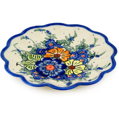 Polish Pottery Platter 8&quot; Summertime Blues UNIKAT