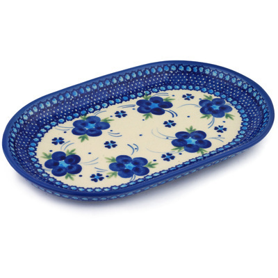 Polish Pottery Platter 9&quot; Bleu-belle Fleur