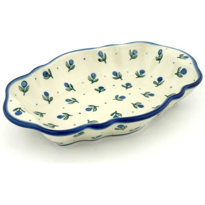 Polish Pottery Platter 9&quot; Blue Buds