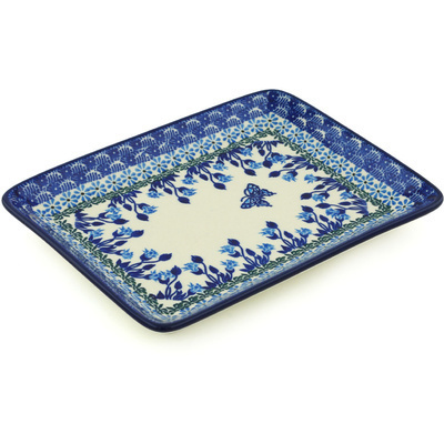 Polish Pottery Platter 9&quot; Blue Butterfly