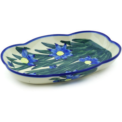 Polish Pottery Platter 9&quot; Blue Coneflower UNIKAT