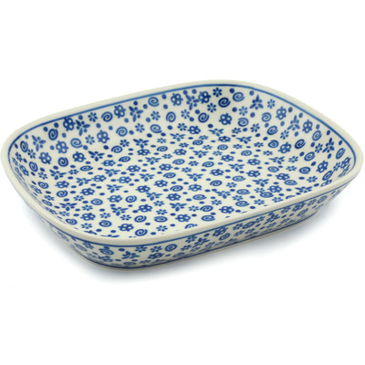 Polish Pottery Platter 9&quot; Blue Confetti