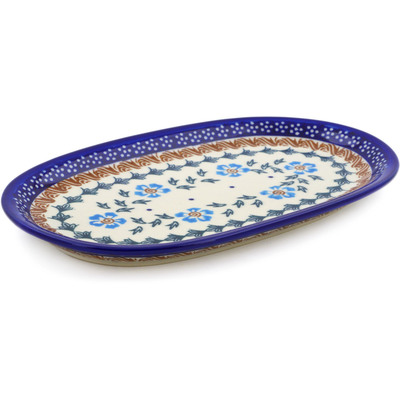 Polish Pottery Platter 9&quot; Blue Cornflower