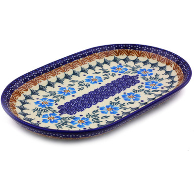 Polish Pottery Platter 9&quot; Blue Cornflower