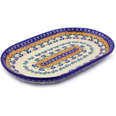 Polish Pottery Platter 9&quot; Blue Cress