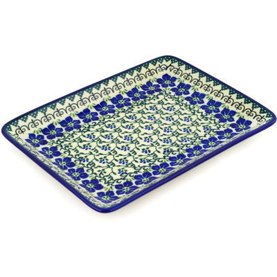 Polish Pottery Platter 9&quot; Blue Dogwood