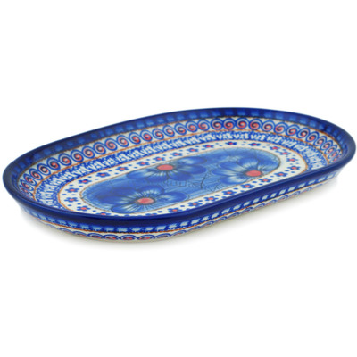 Polish Pottery Platter 9&quot; Blue Heaven UNIKAT