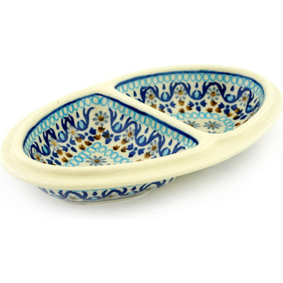 Polish Pottery Platter 9&quot; Blue Ice