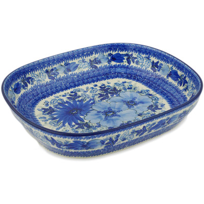 Polish Pottery Platter 9&quot; Blue Wildflower Patch UNIKAT