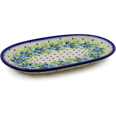 Polish Pottery Platter 9&quot; Blue Wreath
