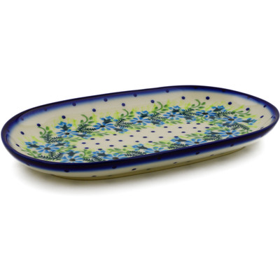 Polish Pottery Platter 9&quot; Blue Wreath