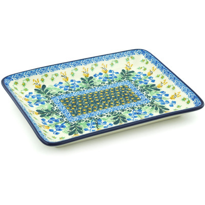 Polish Pottery Platter 9&quot; Bluebells And Irises UNIKAT
