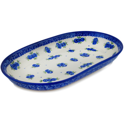 Polish Pottery Platter 9&quot; Blueberry Dreams