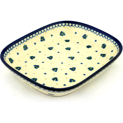 Polish Pottery Platter 9&quot; Blueberry Stars