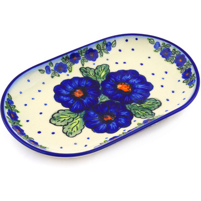 Polish Pottery Platter 9&quot; Bold Blue Pansy