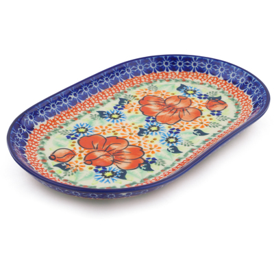 Polish Pottery Platter 9&quot; Bold Poppies UNIKAT