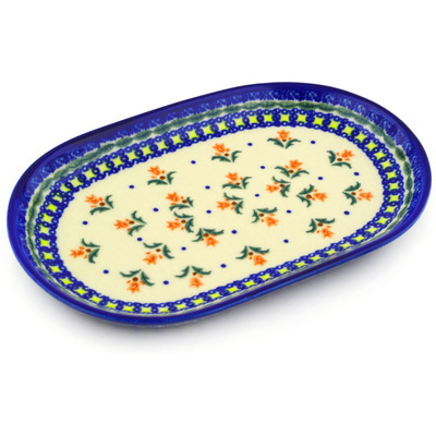 Polish Pottery Platter 9&quot; Cocentric Tulips
