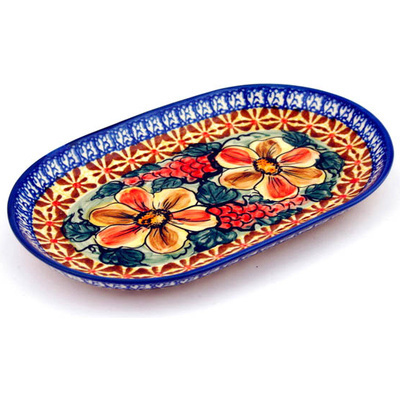 Polish Pottery Platter 9&quot; Colorful Bouquet UNIKAT