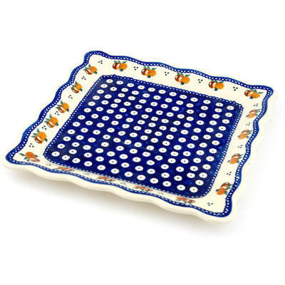 Polish Pottery Platter 9&quot; Country Apple Peacock