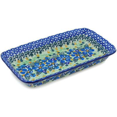 Polish Pottery Platter 9&quot; Floral Blue Dreams UNIKAT