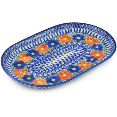 Polish Pottery Platter 9&quot; Floral Burst