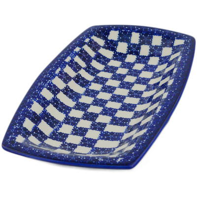 Polish Pottery Platter 9&quot; Floral Checkerboard