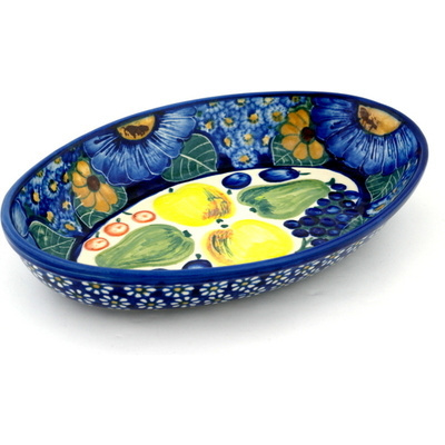 Polish Pottery Platter 9&quot; Floral Fruit Basket UNIKAT