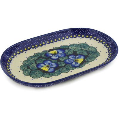 Polish Pottery Platter 9&quot; Flower In The Grass UNIKAT