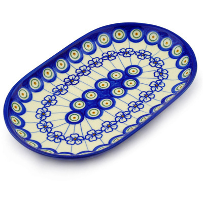 Polish Pottery Platter 9&quot; Flowering Peacock
