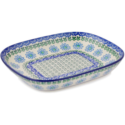 Polish Pottery Platter 9&quot; Geometric Daisies