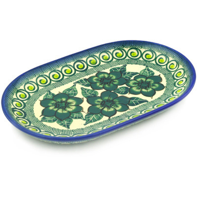 Polish Pottery Platter 9&quot; Gratuitous Greens UNIKAT