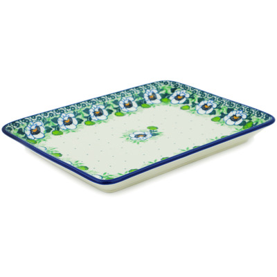 Polish Pottery Platter 9&quot; Green Flora