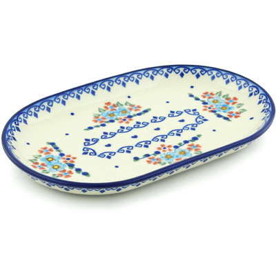 Polish Pottery Platter 9&quot; Hearts And Flowers