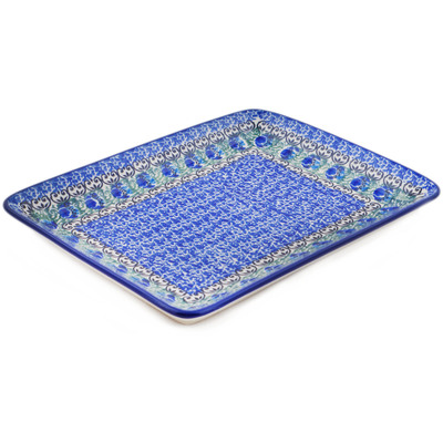 Polish Pottery Platter 9&quot; Peacock Feather