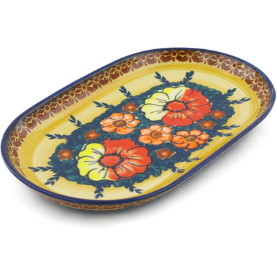 Polish Pottery Platter 9&quot; Poppy Love UNIKAT