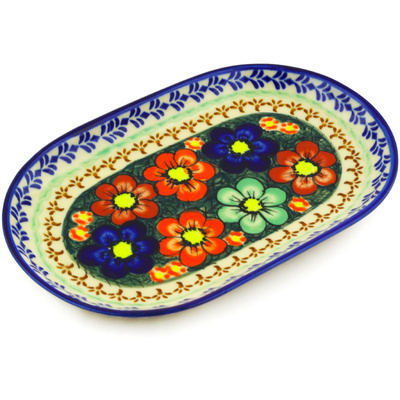 Polish Pottery Platter 9&quot; Rainbow Poppies UNIKAT