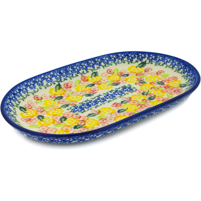 Polish Pottery Platter 9&quot; Starburst Blooms