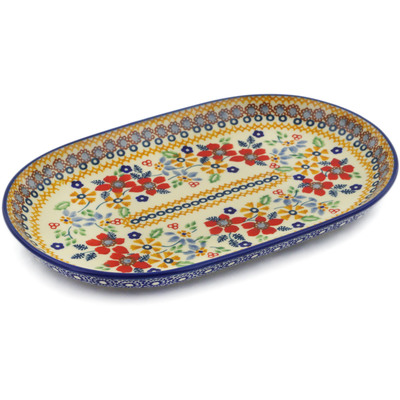 Polish Pottery Platter 9&quot; Summer Bouquet UNIKAT