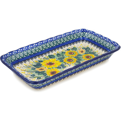 Polish Pottery Platter 9&quot; Sunflowers At Sunset UNIKAT