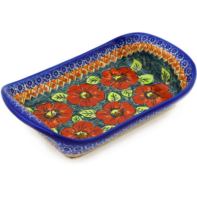 Polish Pottery Platter with Handles 10&quot; Autumn Poppies UNIKAT