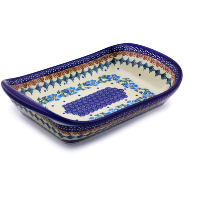 Polish Pottery Platter with Handles 10&quot; Blue Cornflower