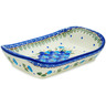 Polish Pottery Platter with Handles 10&quot; Blue Pansy